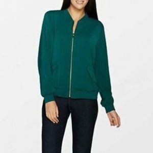 Susan Graver Peachskin Bomber Jacket solid Dark Ivy Green